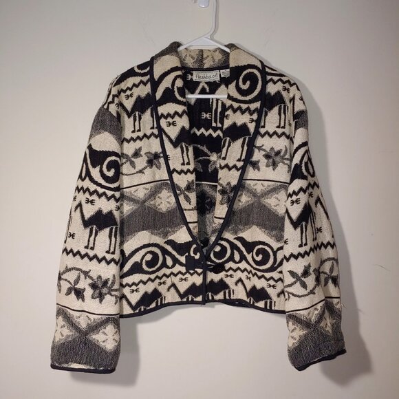Flashback Jackets & Blazers - Flashback Vintage Tapestry Jacket Egyptian Camel Print Shawl Neckline Sz L Black